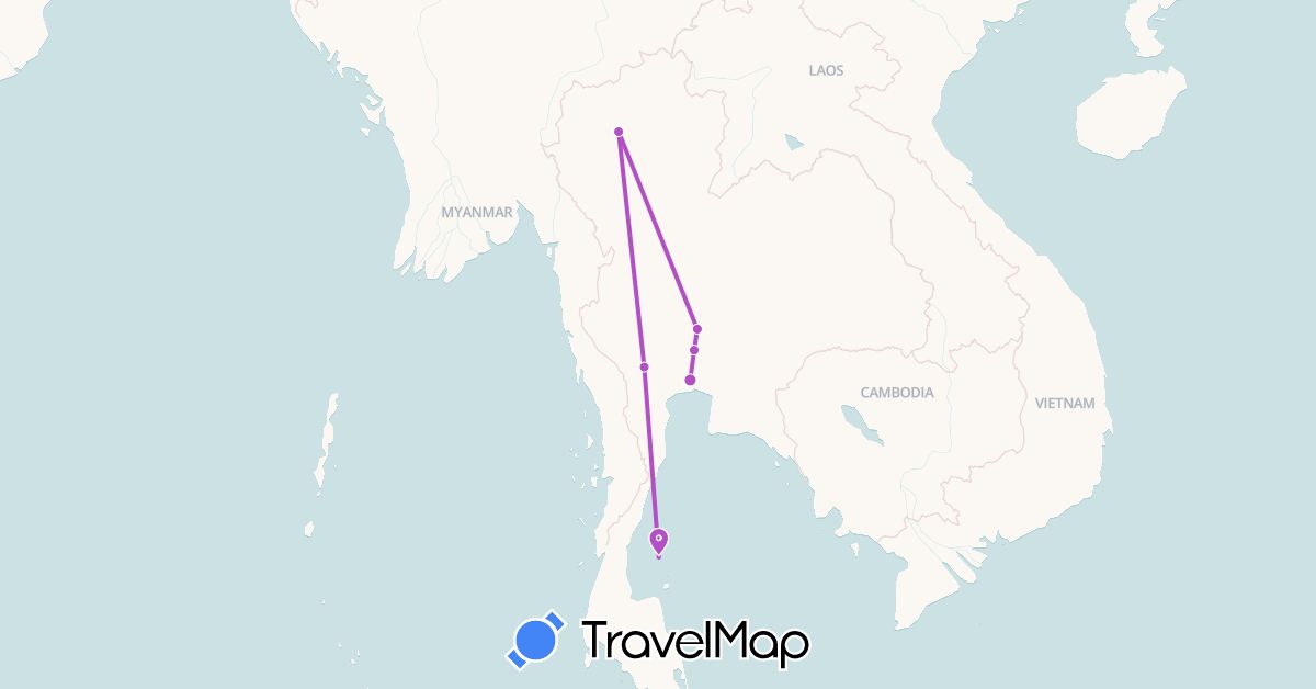 TravelMap itinerary: plane, train in Thailand (Asia)
